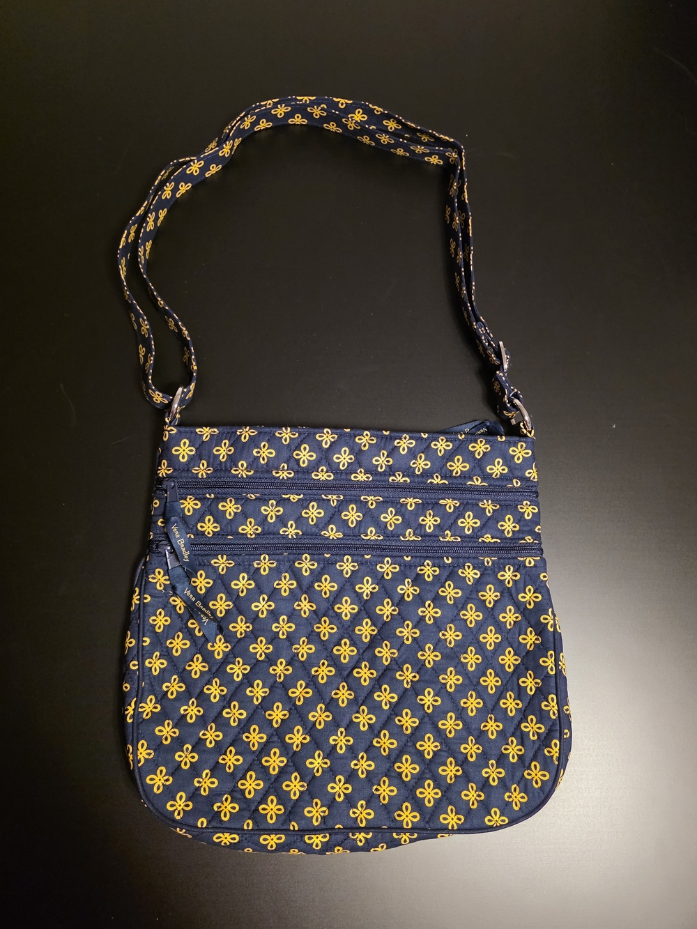 Vera Bradley Navy and Yellow Quilted Crossbody Shoulder Bag